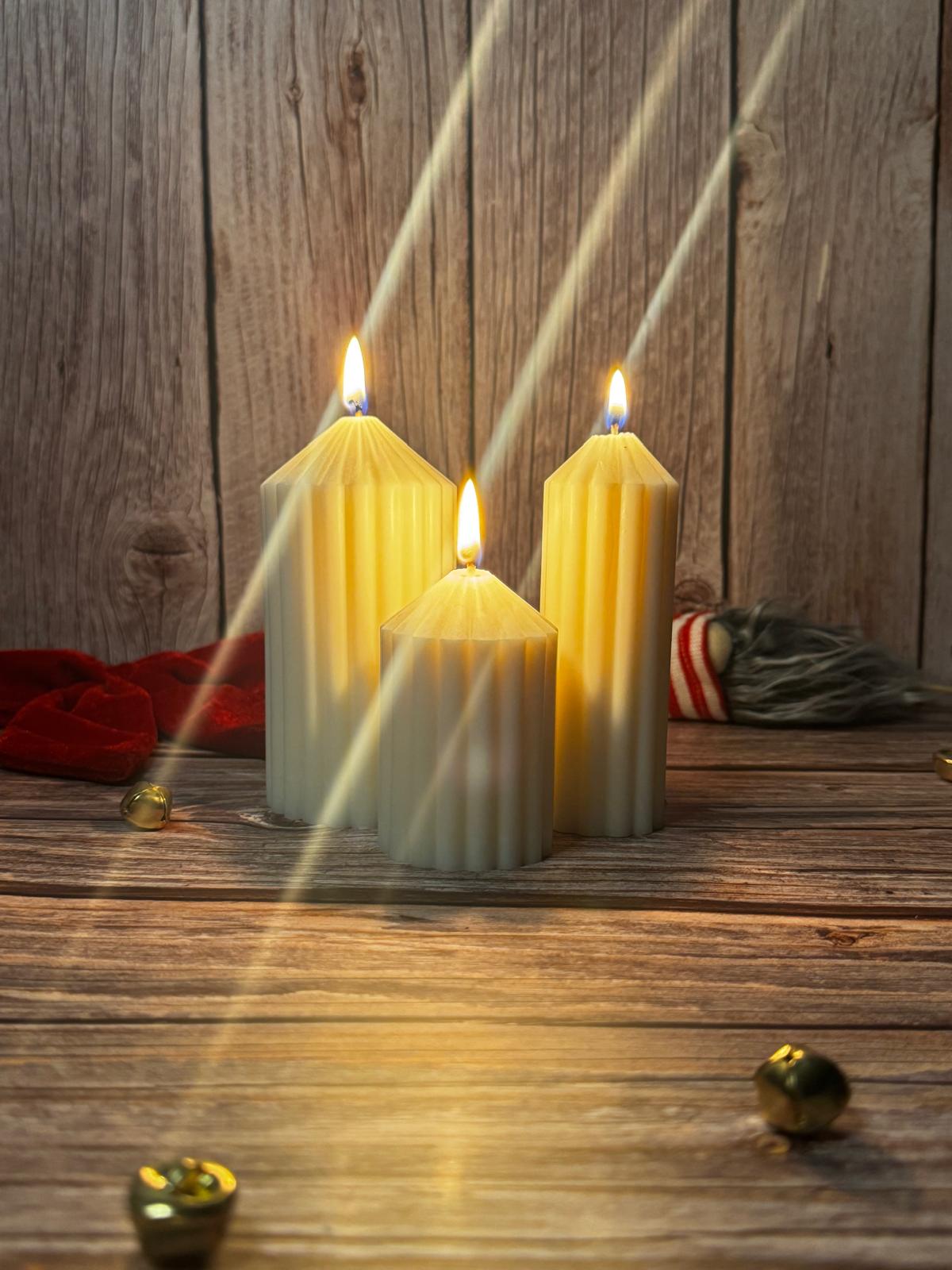 Pointy Striped Column Candle