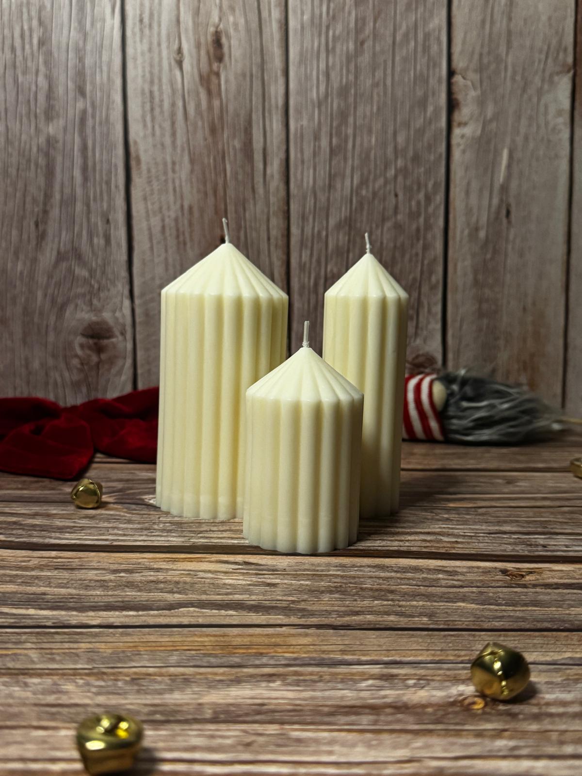 Pointy Striped Column Candle